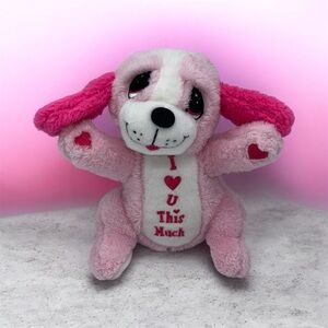 Dan Dee Valentine's Pink white plush puppy embroidery I Love You This Much 8"
